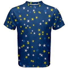 White Yellow Stars On Blue Color Men s Cotton Tee by SpinnyChairDesigns