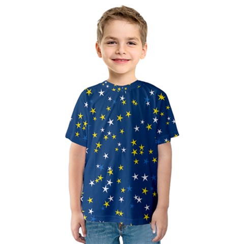 White Yellow Stars On Blue Color Kids  Sport Mesh Tee by SpinnyChairDesigns