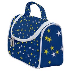 White Yellow Stars On Blue Color Satchel Handbag by SpinnyChairDesigns