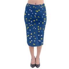 White Yellow Stars On Blue Color Midi Pencil Skirt by SpinnyChairDesigns