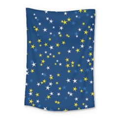 White Yellow Stars On Blue Color Small Tapestry by SpinnyChairDesigns