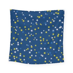 White Yellow Stars On Blue Color Square Tapestry (small) by SpinnyChairDesigns