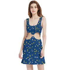 White Yellow Stars On Blue Color Velvet Cutout Dress