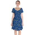 White Yellow Stars on Blue Color Short Sleeve Bardot Dress View1