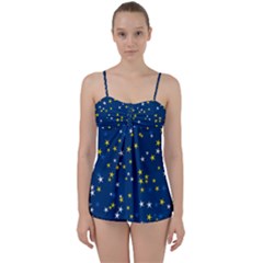 White Yellow Stars On Blue Color Babydoll Tankini Set by SpinnyChairDesigns