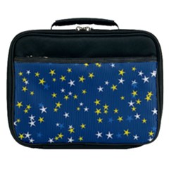 White Yellow Stars On Blue Color Lunch Bag by SpinnyChairDesigns