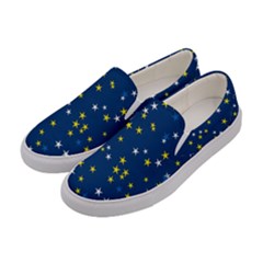 White Yellow Stars On Blue Color Women s Canvas Slip Ons by SpinnyChairDesigns