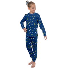 White Yellow Stars On Blue Color Kids  Long Sleeve Set  by SpinnyChairDesigns