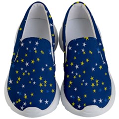 White Yellow Stars On Blue Color Kids Lightweight Slip Ons by SpinnyChairDesigns