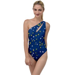 White Yellow Stars On Blue Color To One Side Swimsuit by SpinnyChairDesigns