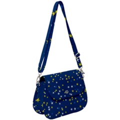 White Yellow Stars On Blue Color Saddle Handbag by SpinnyChairDesigns