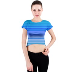 Blue Purple Color Stripes Ombre Crew Neck Crop Top by SpinnyChairDesigns