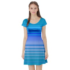 Blue Purple Color Stripes Ombre Short Sleeve Skater Dress by SpinnyChairDesigns