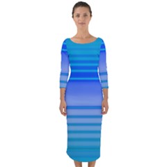 Blue Purple Color Stripes Ombre Quarter Sleeve Midi Bodycon Dress by SpinnyChairDesigns