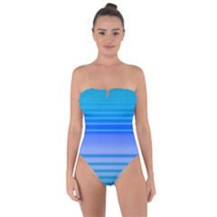 Blue Purple Color Stripes Ombre Tie Back One Piece Swimsuit by SpinnyChairDesigns