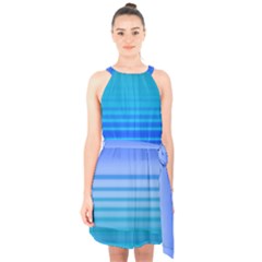 Blue Purple Color Stripes Ombre Halter Collar Waist Tie Chiffon Dress by SpinnyChairDesigns