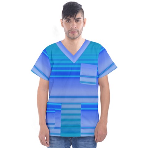 Blue Purple Color Stripes Ombre Men s V-neck Scrub Top by SpinnyChairDesigns