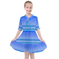 Blue Purple Color Stripes Ombre Kids  All Frills Chiffon Dress by SpinnyChairDesigns