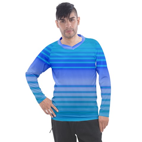 Blue Purple Color Stripes Ombre Men s Pique Long Sleeve Tee by SpinnyChairDesigns