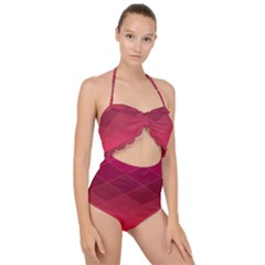 Hot Pink And Wine Color Diamonds Scallop Top Cut Out Swimsuit by SpinnyChairDesigns