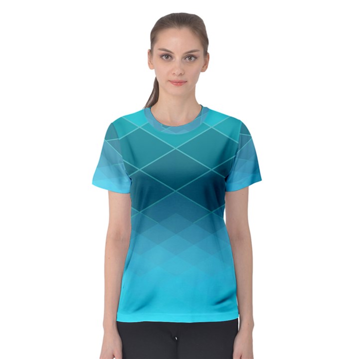 Aqua Blue and Teal Color Diamonds Women s Sport Mesh Tee