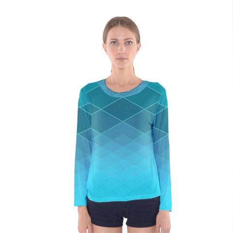 Aqua Blue And Teal Color Diamonds Women s Long Sleeve Tee by SpinnyChairDesigns