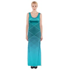 Aqua Blue And Teal Color Diamonds Thigh Split Maxi Dress by SpinnyChairDesigns