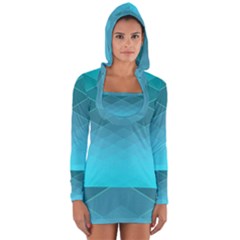 Aqua Blue And Teal Color Diamonds Long Sleeve Hooded T-shirt