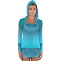 Aqua Blue and Teal Color Diamonds Long Sleeve Hooded T-shirt View1