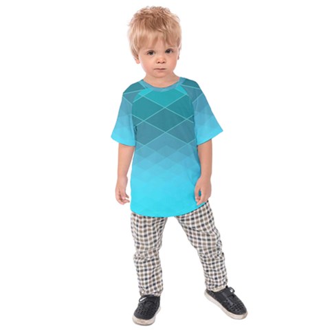 Aqua Blue And Teal Color Diamonds Kids  Raglan Tee by SpinnyChairDesigns