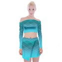 Aqua Blue and Teal Color Diamonds Off Shoulder Top with Mini Skirt Set View1