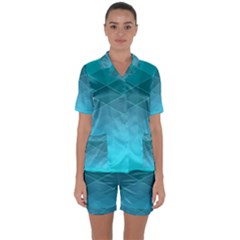 Aqua Blue And Teal Color Diamonds Satin Short Sleeve Pyjamas Set