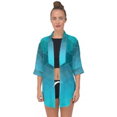 Aqua Blue And Teal Color Diamonds Open Front Chiffon Kimono by SpinnyChairDesigns