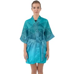 Aqua Blue And Teal Color Diamonds Half Sleeve Satin Kimono  by SpinnyChairDesigns