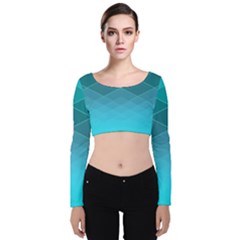 Aqua Blue And Teal Color Diamonds Velvet Long Sleeve Crop Top