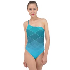 Aqua Blue And Teal Color Diamonds Classic One Shoulder Swimsuit