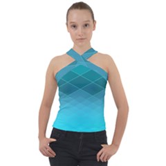 Aqua Blue And Teal Color Diamonds Cross Neck Velour Top