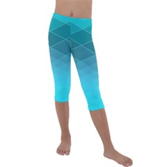 Aqua Blue And Teal Color Diamonds Kids  Lightweight Velour Capri Leggings  by SpinnyChairDesigns