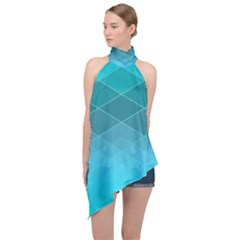 Aqua Blue And Teal Color Diamonds Halter Asymmetric Satin Top by SpinnyChairDesigns