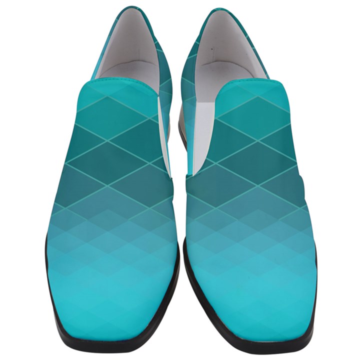 Aqua Blue and Teal Color Diamonds Women Slip On Heel Loafers