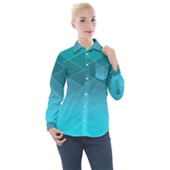 Aqua Blue And Teal Color Diamonds Women s Long Sleeve Pocket Shirt