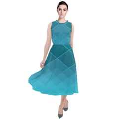 Aqua Blue And Teal Color Diamonds Round Neck Boho Dress