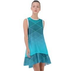 Aqua Blue And Teal Color Diamonds Frill Swing Dress