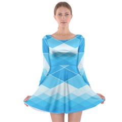 Light Blue And White Color Diamonds Long Sleeve Skater Dress by SpinnyChairDesigns