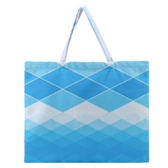 Light Blue And White Color Diamonds Zipper Large Tote Bag by SpinnyChairDesigns