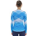 Light Blue and White Color Diamonds V-Neck Long Sleeve Top View2