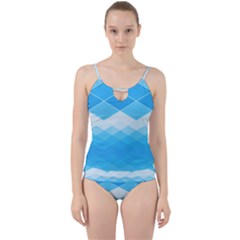 Light Blue And White Color Diamonds Cut Out Top Tankini Set by SpinnyChairDesigns