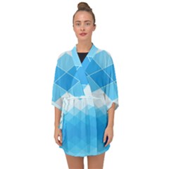 Light Blue And White Color Diamonds Half Sleeve Chiffon Kimono by SpinnyChairDesigns