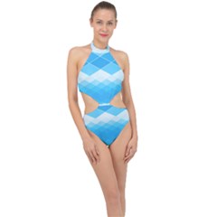 Light Blue And White Color Diamonds Halter Side Cut Swimsuit by SpinnyChairDesigns