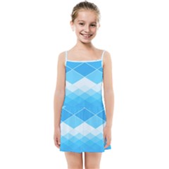 Light Blue And White Color Diamonds Kids  Summer Sun Dress